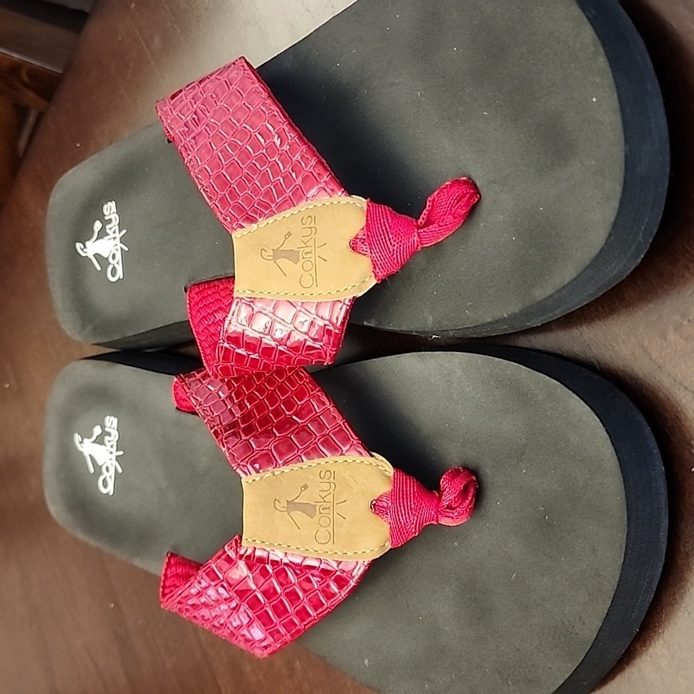 Corky’s Beach Ball Flip Flops in Red  Size 11  Great condition!